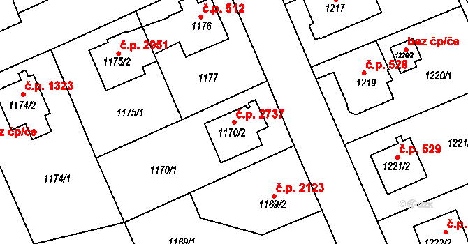 Frýdek 2737, Frýdek-Místek na parcele st. 1170/2 v KÚ Frýdek, Katastrální mapa