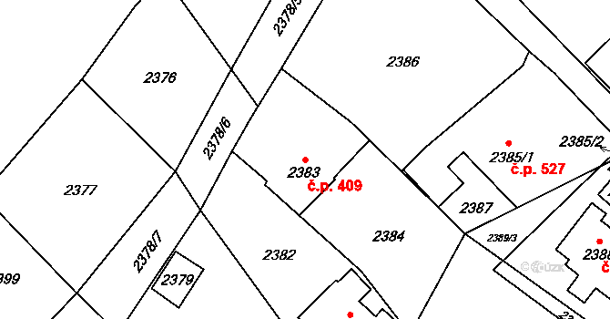 Jablunkov 409 na parcele st. 2383 v KÚ Jablunkov, Katastrální mapa