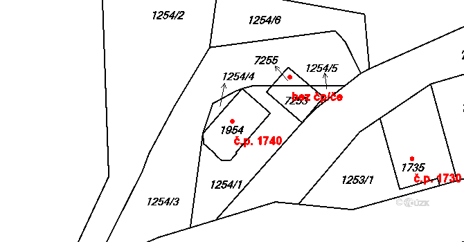 Cheb 1740 na parcele st. 1954 v KÚ Cheb, Katastrální mapa