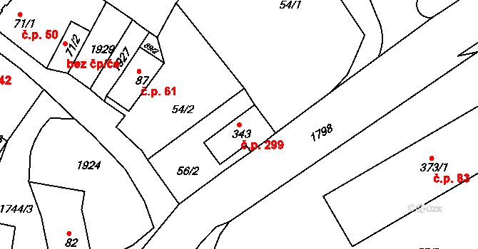 Krajková 299 na parcele st. 343 v KÚ Krajková, Katastrální mapa