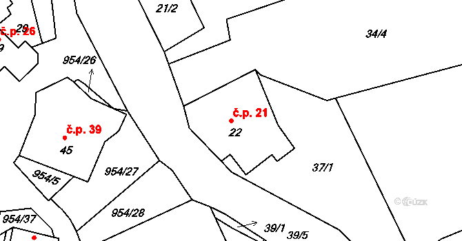 Okounov 21 na parcele st. 22 v KÚ Okounov, Katastrální mapa