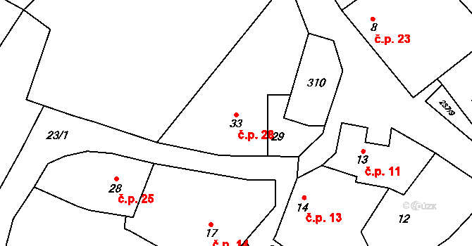 Mlékovice 28, Toušice na parcele st. 33 v KÚ Mlékovice, Katastrální mapa