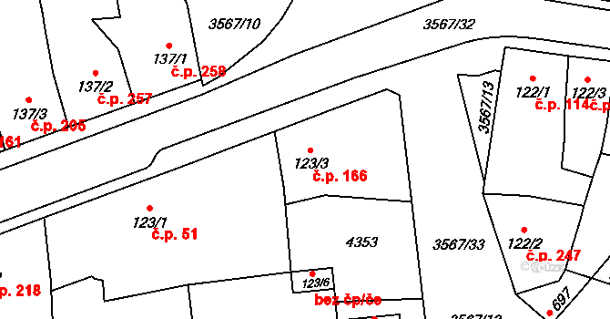 Lomnice nad Lužnicí 166 na parcele st. 123/3 v KÚ Lomnice nad Lužnicí, Katastrální mapa