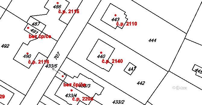 Komořany 2140, Praha na parcele st. 440 v KÚ Komořany, Katastrální mapa