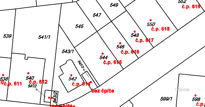 Střešovice 615, Praha na parcele st. 544 v KÚ Střešovice, Katastrální mapa