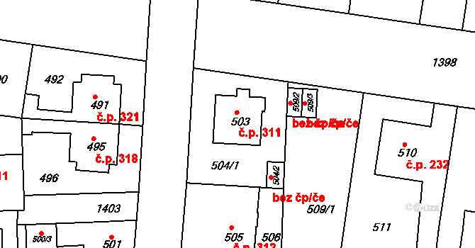 Řepy 311, Praha na parcele st. 503 v KÚ Řepy, Katastrální mapa