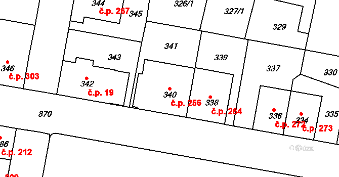 Bohnice 256, Praha na parcele st. 340 v KÚ Bohnice, Katastrální mapa
