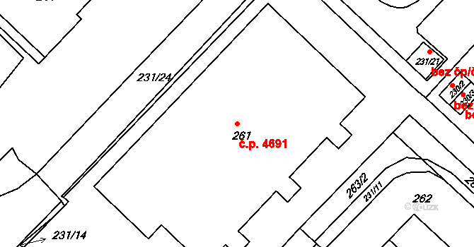 Chomutov 4691 na parcele st. 261 v KÚ Chomutov II, Katastrální mapa