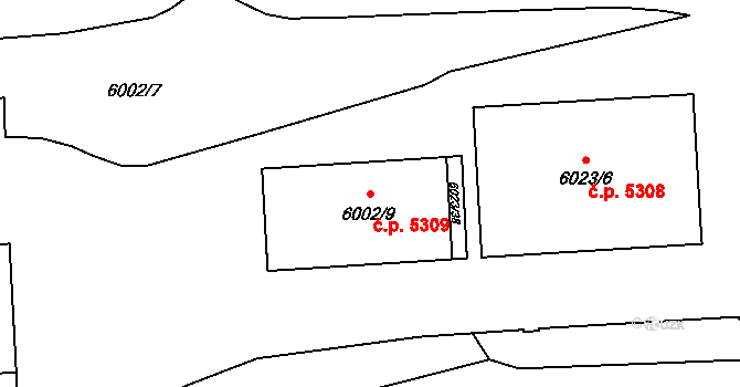 Chomutov 5309 na parcele st. 6002/9 v KÚ Chomutov I, Katastrální mapa