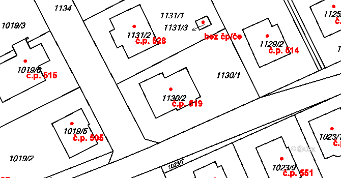 Liberec XI-Růžodol I 519, Liberec na parcele st. 1130/2 v KÚ Růžodol I, Katastrální mapa