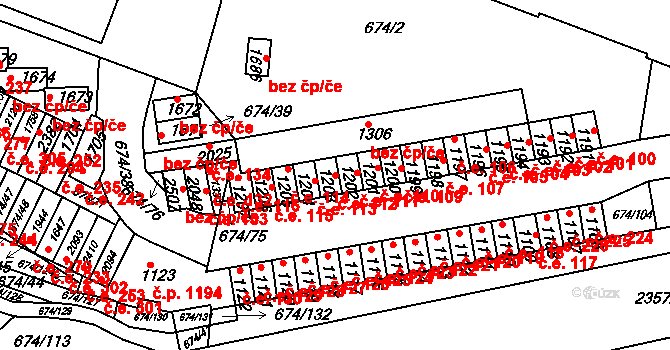 Rosice 112 na parcele st. 1203 v KÚ Rosice u Brna, Katastrální mapa