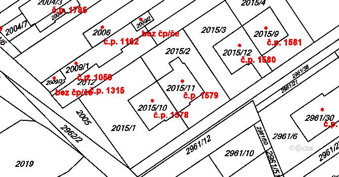 Šlapanice 1579 na parcele st. 2015/11 v KÚ Šlapanice u Brna, Katastrální mapa