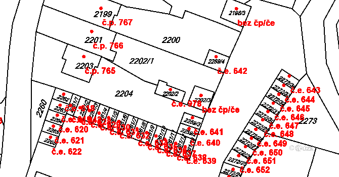Kuřim 978 na parcele st. 2202/2 v KÚ Kuřim, Katastrální mapa