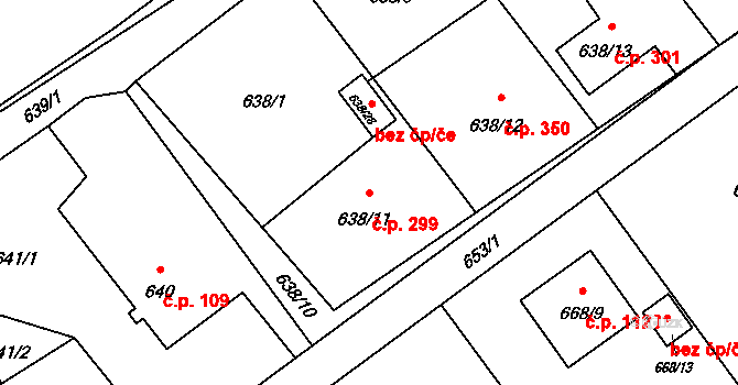 Ráj 299, Karviná na parcele st. 638/11 v KÚ Ráj, Katastrální mapa