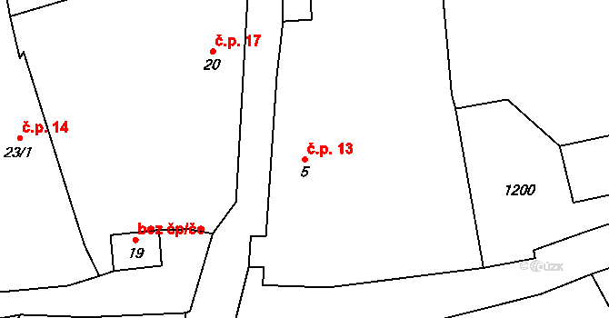 Držovice 13, Úštěk na parcele st. 5 v KÚ Držovice, Katastrální mapa