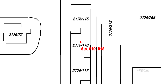 Skvrňany 818,819, Plzeň na parcele st. 2176/115 v KÚ Skvrňany, Katastrální mapa