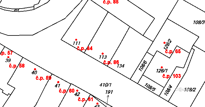 Žešov 86, Prostějov na parcele st. 113 v KÚ Žešov, Katastrální mapa