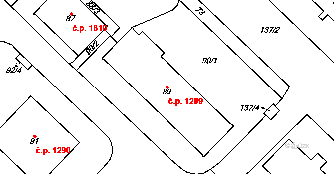 Podlesí 1289, Havířov na parcele st. 89 v KÚ Bludovice, Katastrální mapa