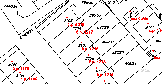 Blatná 1216 na parcele st. 2107 v KÚ Blatná, Katastrální mapa