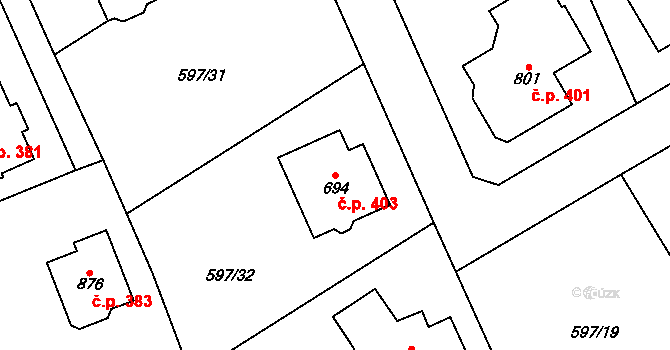 Psáry 403 na parcele st. 694 v KÚ Psáry, Katastrální mapa