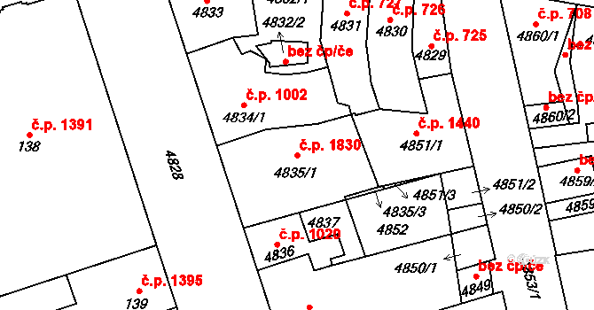 Kladno 1830 na parcele st. 4835/1 v KÚ Kladno, Katastrální mapa