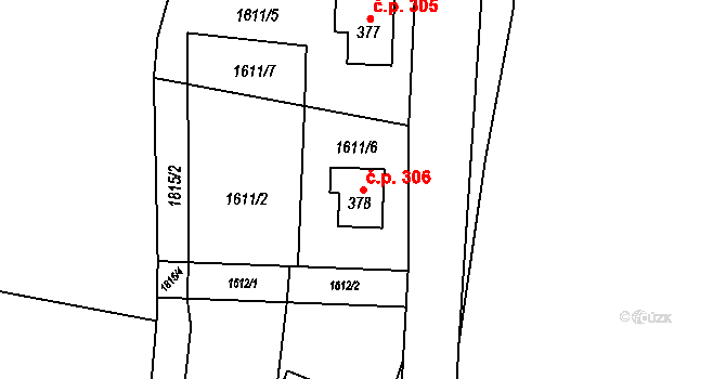 Jiřetín pod Jedlovou 306 na parcele st. 378 v KÚ Jiřetín pod Jedlovou, Katastrální mapa