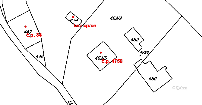 Lukášov 4758, Jablonec nad Nisou na parcele st. 453/5 v KÚ Lukášov, Katastrální mapa