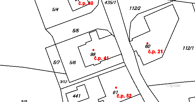 Chlístov 41, Hořičky na parcele st. 98 v KÚ Chlístov u Hořiček, Katastrální mapa