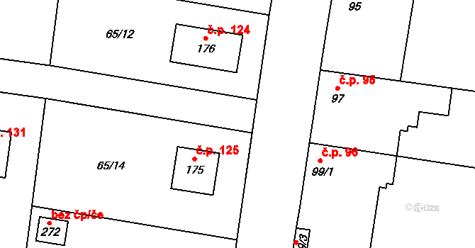 Kozomín 125 na parcele st. 175 v KÚ Kozomín, Katastrální mapa