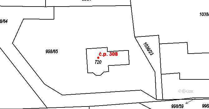 Želivec 308, Sulice na parcele st. 720 v KÚ Sulice, Katastrální mapa