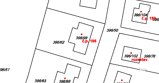 Kamenný Újezd 196, Nýřany na parcele st. 396/99 v KÚ Kamenný Újezd u Nýřan, Katastrální mapa