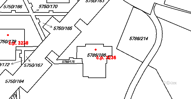 Česká Lípa 3236 na parcele st. 5786/186 v KÚ Česká Lípa, Katastrální mapa