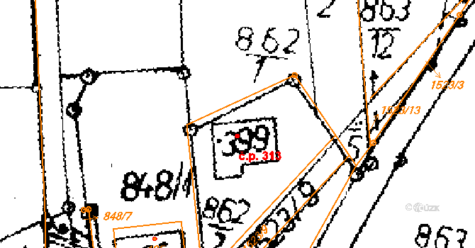 Kostelní Lhota 313 na parcele st. 399 v KÚ Kostelní Lhota, Katastrální mapa