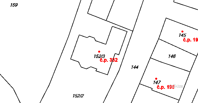 Chotíkov 332 na parcele st. 152/3 v KÚ Chotíkov, Katastrální mapa