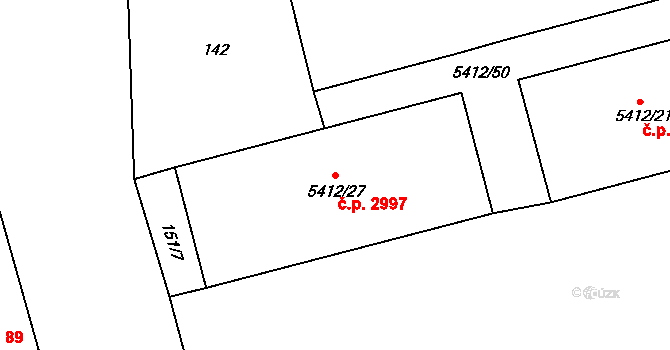 Česká Lípa 2997 na parcele st. 5412/27 v KÚ Česká Lípa, Katastrální mapa