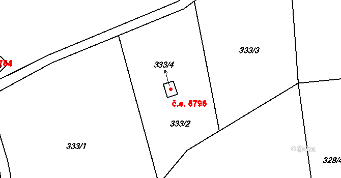 Kojetice 5796, Ústí nad Labem na parcele st. 333/4 v KÚ Kojetice u Malečova, Katastrální mapa