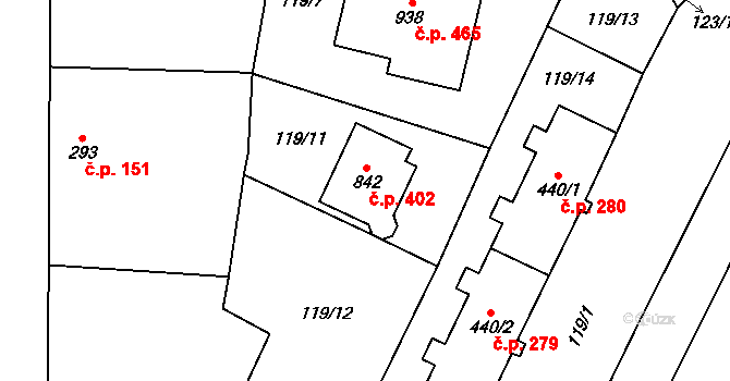 Velká Hleďsebe 402 na parcele st. 842 v KÚ Velká Hleďsebe, Katastrální mapa