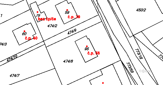 Koberovice 56 na parcele st. 95 v KÚ Koberovice, Katastrální mapa