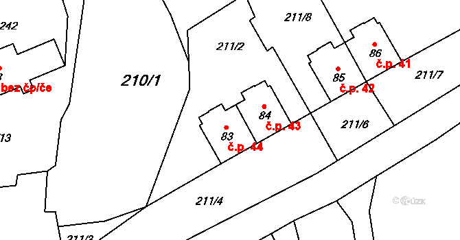 Těchanov 44, Jiříkov na parcele st. 83 v KÚ Těchanov, Katastrální mapa