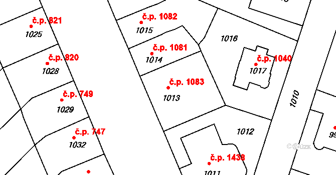 Předměstí 1083, Litoměřice na parcele st. 1013 v KÚ Litoměřice, Katastrální mapa