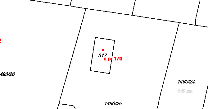 Olbramovice Ves 170, Olbramovice na parcele st. 317 v KÚ Olbramovice u Votic, Katastrální mapa