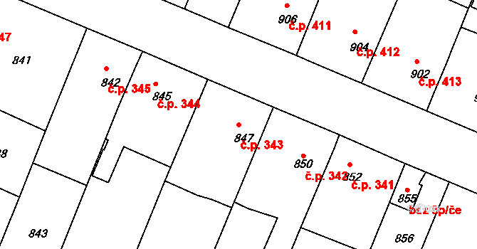 Bylnice 343, Brumov-Bylnice na parcele st. 847 v KÚ Bylnice, Katastrální mapa