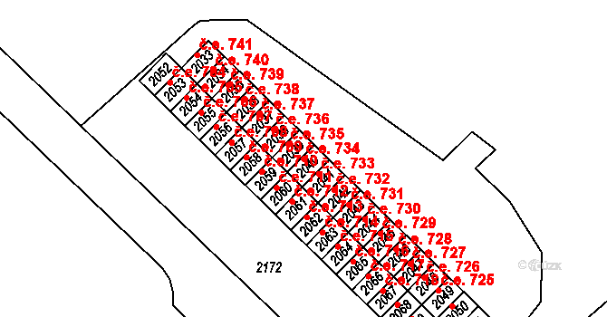 Město 734, Havířov na parcele st. 2040 v KÚ Havířov-město, Katastrální mapa