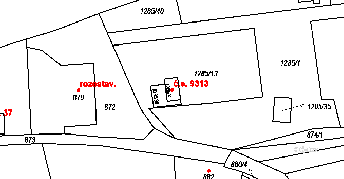 Ústí nad Labem 38832194 na parcele st. 1285/4 v KÚ Sebuzín, Katastrální mapa