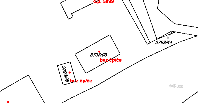 Chomutov 39086194 na parcele st. 3793/99 v KÚ Chomutov I, Katastrální mapa