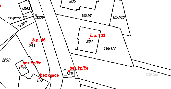 Vrbětice 132, Vlachovice na parcele st. 264 v KÚ Vrbětice, Katastrální mapa