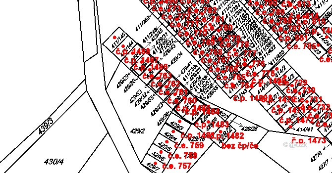 Ráj 760, Karviná na parcele st. 429/12 v KÚ Ráj, Katastrální mapa