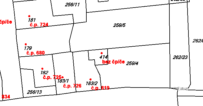 Rudná 45728194 na parcele st. 414 v KÚ Hořelice, Katastrální mapa