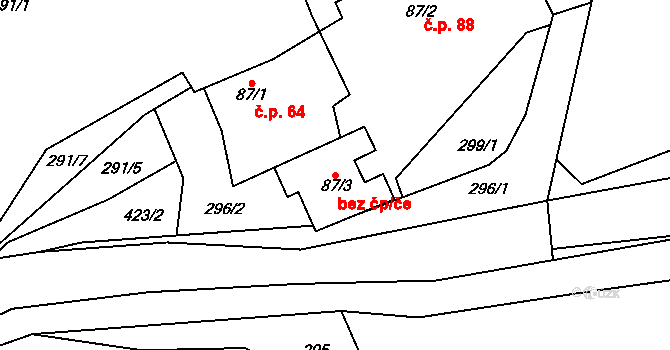Karlštejn 47047194 na parcele st. 87/3 v KÚ Budňany, Katastrální mapa