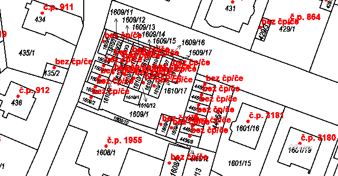Teplice 48158194 na parcele st. 1610/13 v KÚ Teplice, Katastrální mapa